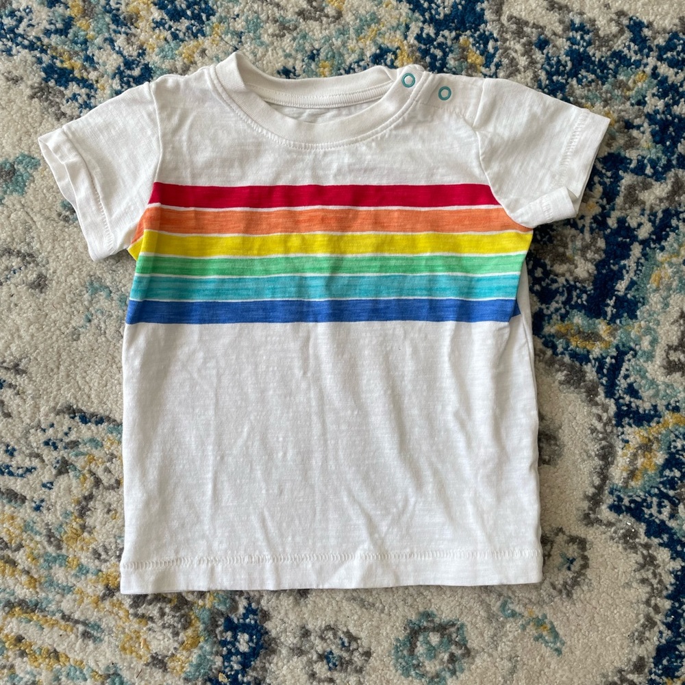 🌈 Worn once - Primary Rainbow Stripe Cotton Short Sleeve Shirt Size 6-12 months